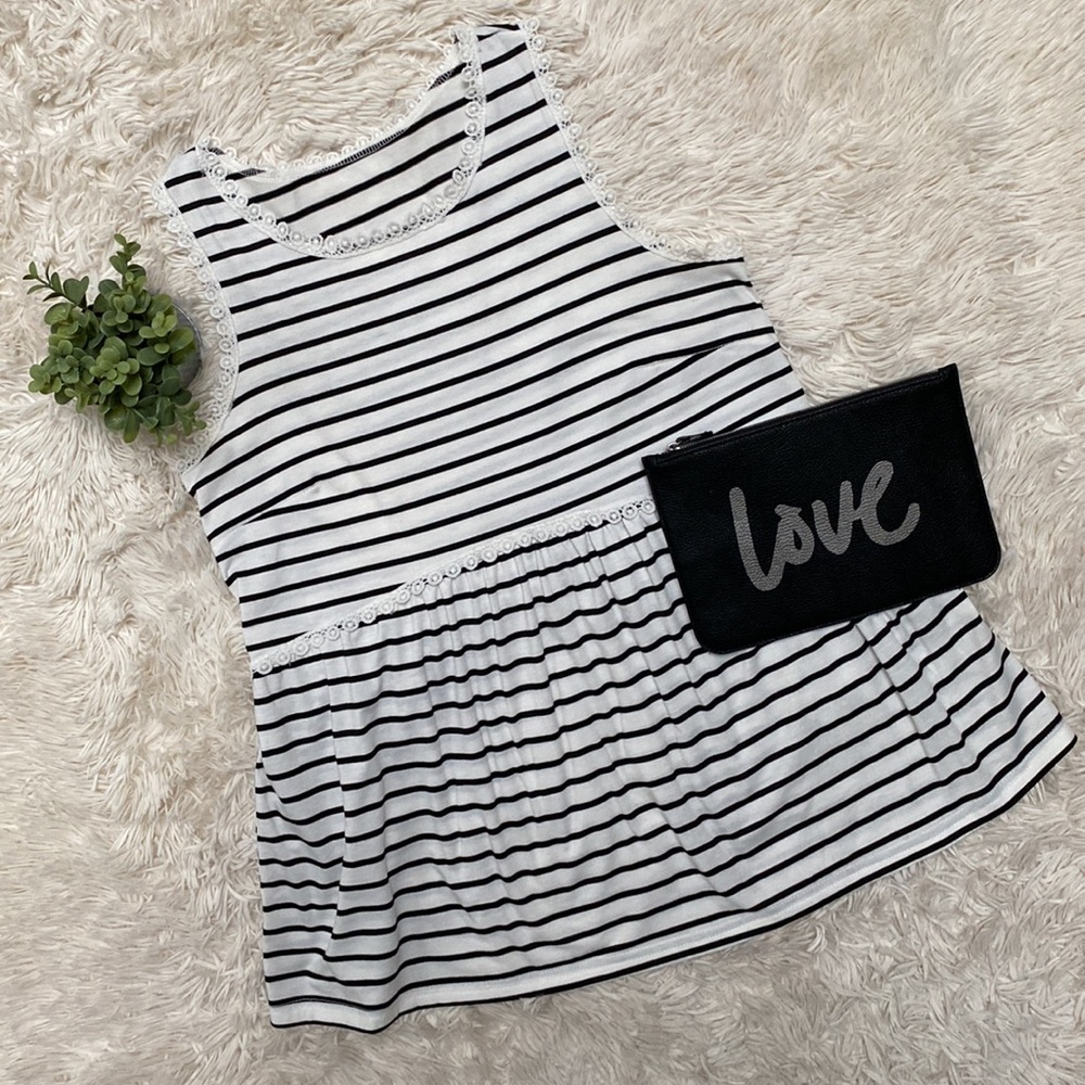 Boutique Baby Doll Striped Tank with Lace Trim 💗 White & Black